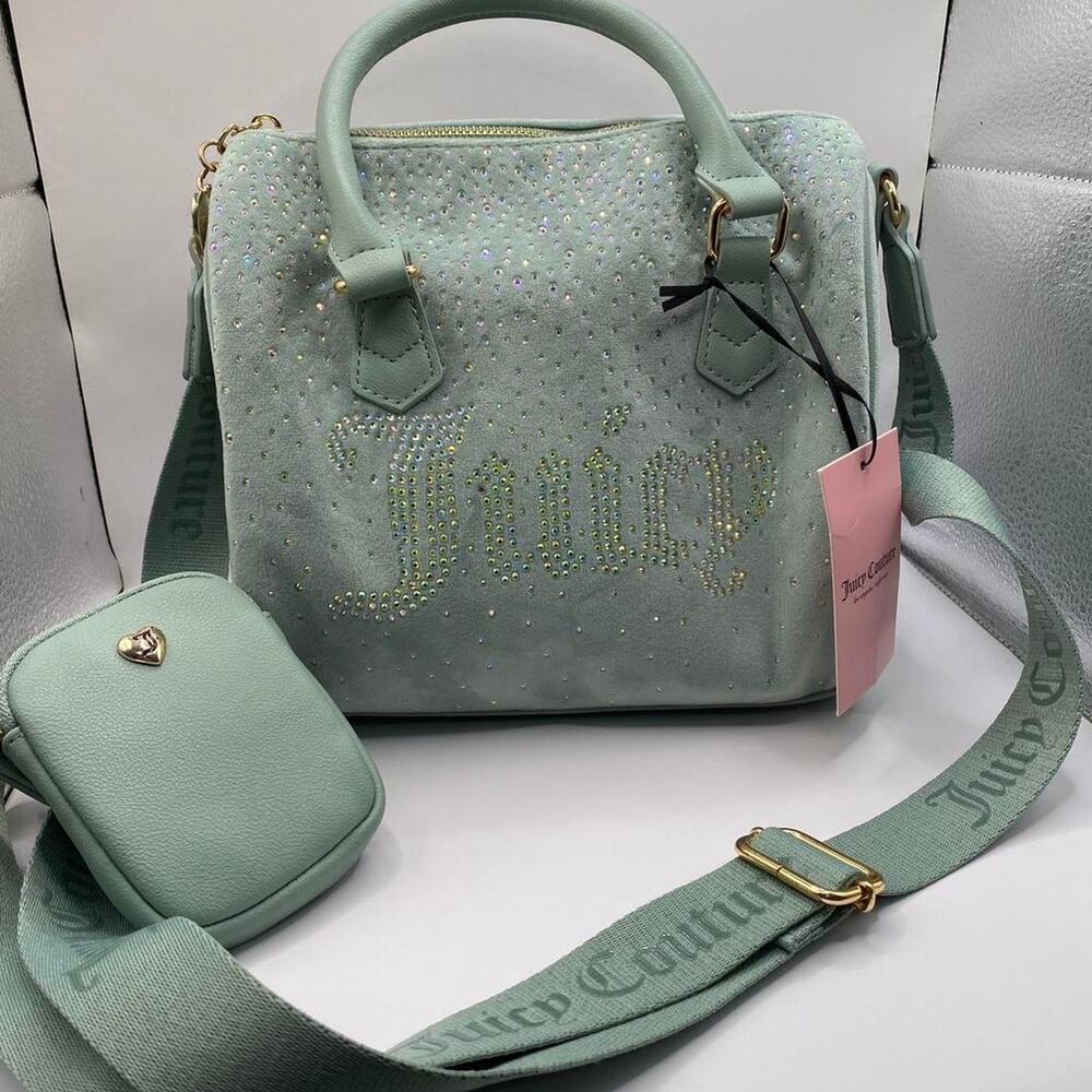 Juicy Couture Cool Blue Bedazzled Velour Purse